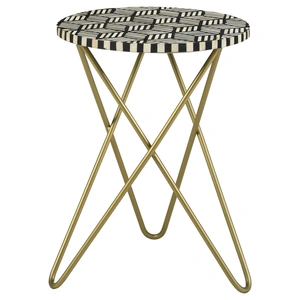 Coaster Xenia Round Accent Table with Hairpin Legs, Black & White/Gold