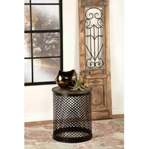 Coaster Aurora Round Accent Table with Drum Base, Natural/Black