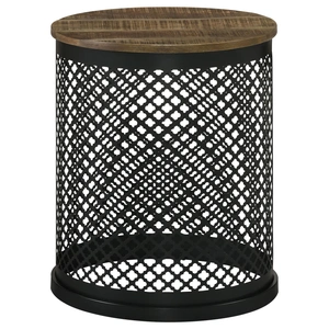 Coaster Aurora Round Accent Table with Drum Base, Natural/Black