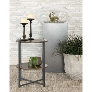 Coaster Axel Round Accent Table with Open Shelf, Natural/Gunmetal