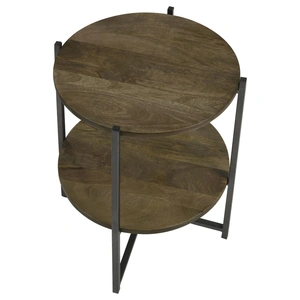 Coaster Axel Round Accent Table with Open Shelf, Natural/Gunmetal