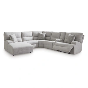 Ashley Furniture Acklen Place 6-Piece U-Shaped Polyester Power Reclining Sectional w/LAF Chaise, Pewter