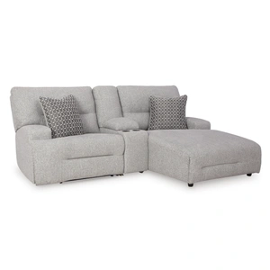 Ashley Furniture Acklen Place 3-Piece Polyester Power Reclining Sectional Sofa w/RAF Chaise & Console, Pewter