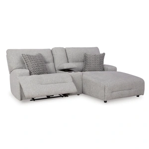 Ashley Furniture Acklen Place 3-Piece Polyester Power Reclining Sectional Sofa w/RAF Chaise & Console, Pewter