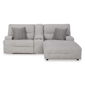 Ashley Furniture Acklen Place 3-Piece Polyester Power Reclining Sectional Sofa w/RAF Chaise & Console, Pewter