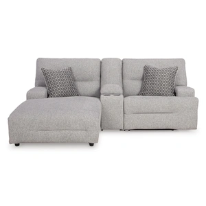 Ashley Furniture Acklen Place 3-Piece Polyester Power Reclining Sectional Sofa w/LAF Chaise & Console, Pewter