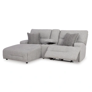 Ashley Furniture Acklen Place 3-Piece Polyester Power Reclining Sectional Sofa w/LAF Chaise & Console, Pewter