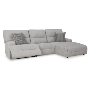 Ashley Furniture Acklen Place 3-Piece Polyester Power Reclining Sectional w/RAF Chaise, Pewter