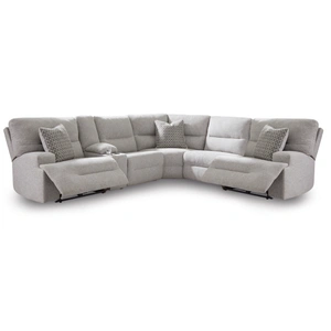 Ashley Furniture Acklen Place 6-Piece L-Shaped Polyester Power Reclining Sectional w/Console, Pewter