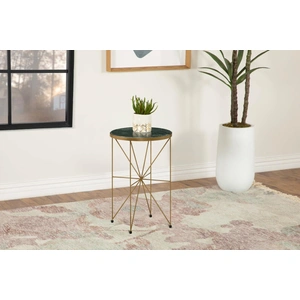 Coaster Eliska Round Accent Table with Marble Top, Green Marble/Antique Gold