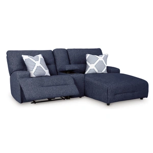 Ashley Furniture Acklen Place 3-Piece Polyester Power Reclining Sectional Sofa w/RAF Chaise & Console, Navy
