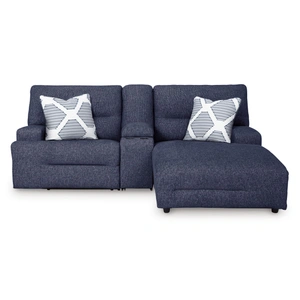 Ashley Furniture Acklen Place 3-Piece Polyester Power Reclining Sectional Sofa w/RAF Chaise & Console, Navy