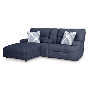 Ashley Furniture Acklen Place 3-Piece Polyester Power Reclining Sectional Sofa w/LAF Chaise & Console, Navy