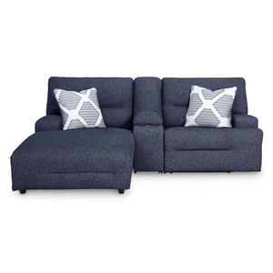 Ashley Furniture Acklen Place 3-Piece Polyester Power Reclining Sectional Sofa w/LAF Chaise & Console, Navy