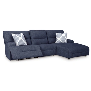 Ashley Furniture Acklen Place 3-Piece Polyester Power Reclining Sectional Sofa w/RAF Chaise, Navy