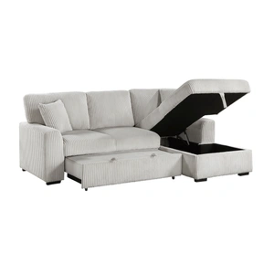 Homelegance Marsh Corduroy 2‑Piece Sectional with Pull‑out Bed, Right Chaise and Hidden Storage, Gray