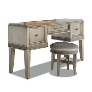 Klaussner Sophia Wood 3 Drawer Vanity Table w/Stool, Platinum
