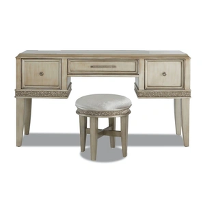 Klaussner Sophia Wood 3 Drawer Vanity Table w/Stool, Platinum