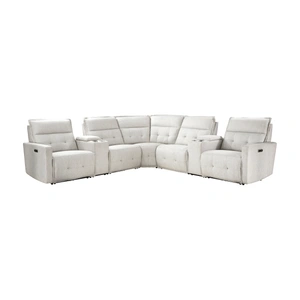 Homelegance Salida L-Shaped Polyester 7‑Piece Power Reclining Modular Sectional with Power Headrests, White