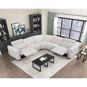 Homelegance McPherson L-Shaped Chenille 5‑Piece Power Reclining Modular Sectional with Power Headrests, Cloud