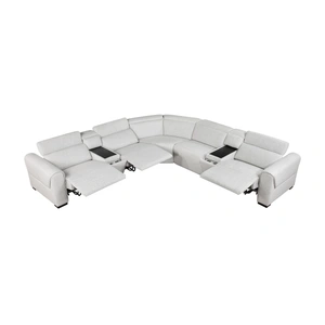 Homelegance McPherson L-Shaped Chenille 7‑Piece Power Reclining Modular Sectional with Power Headrests, Cloud