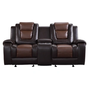 Homelegance Briscoe Leatherette Double Glider Reclining Loveseat, Light Brown/Dark Brown