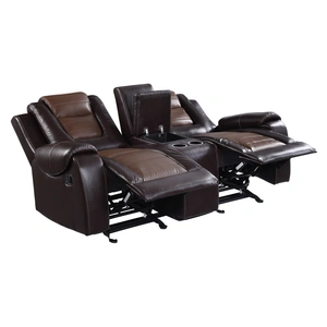 Homelegance Briscoe Leatherette Double Glider Reclining Loveseat, Light Brown/Dark Brown