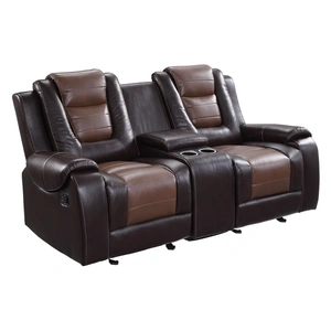 Homelegance Briscoe Leatherette Double Glider Reclining Loveseat, Light Brown/Dark Brown