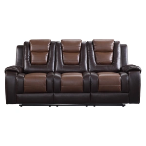 Homelegance Briscoe Leatherette Double Reclining Sofa, Light Brown/Dark Brown