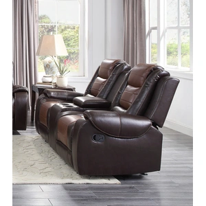 Homelegance Briscoe Leatherette Double Glider Reclining Loveseat, Light Brown/Dark Brown