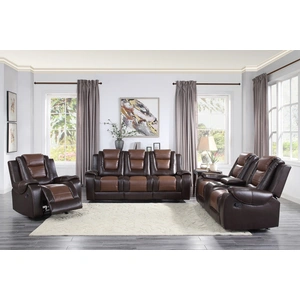 Homelegance Briscoe Leatherette Reclining Living Room Set, Light Brown/Dark Brown
