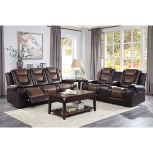 Homelegance Briscoe Leatherette Reclining Living Room Set, Light Brown/Dark Brown