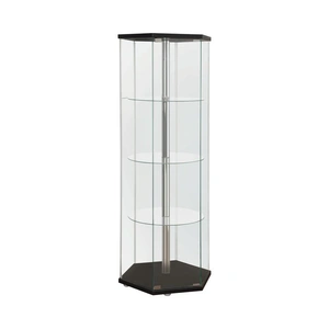 Coaster Zahavah 4-shelf Hexagon Shaped Glass Curio Cabinet, Clear/Black