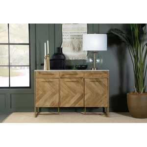 Coaster Keaton 3-door Wood Accent Cabinet with Marble Top, Natural/Antique Gold