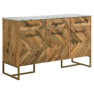 Coaster Keaton 3-door Wood Accent Cabinet with Marble Top, Natural/Antique Gold
