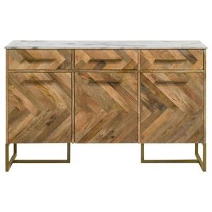Coaster Keaton 3-door Wood Accent Cabinet with Marble Top, Natural/Antique Gold