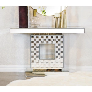 Coaster Claire Checkerboard Square Base Console Table in Mirror/Mother Of Pearl