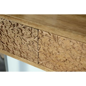 Coaster Draco Wood Console Table with Hand Carved Drawers & Stainless Steel Frame, Natural/Silver