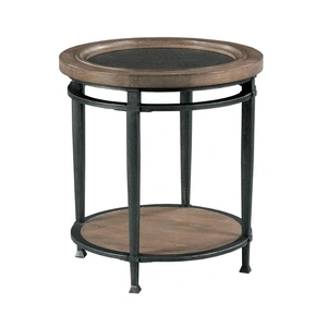 Hammary Austin Wood/Metal Round End Table, Medium Brown/Dark Bronze