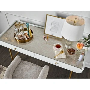 Universal Furniture Allure Wood/Metal/Glass Vanity Desk w/2 Drawers, White Lacquer
