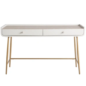 Universal Furniture Allure Wood/Metal/Glass Vanity Desk w/2 Drawers, White Lacquer