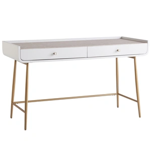 Universal Furniture Allure Wood/Metal/Glass Vanity Desk w/2 Drawers, White Lacquer