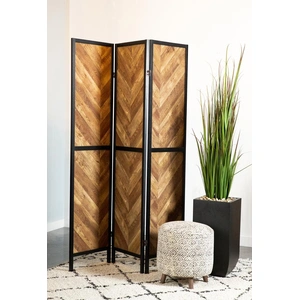 Coaster Marlene Herringbone Pattern 3-Panel Screen, Rustic Tobacco Herringbone/Black