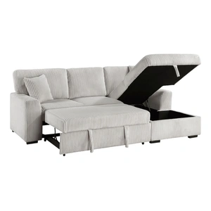 Homelegance Marsh Corduroy 2‑Piece Sectional with Pull‑out Bed, Right Chaise and Hidden Storage, Gray