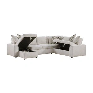 Homelegance Myrtle U-Shape Chenille 3‑Piece Sectional with Pull‑out Bed & Hidden Storage, Beige