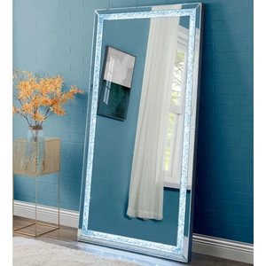 ACME Glam Noralie 97600 Mirrored/Faux Diamonds Accent Floor Mirror w/LED Light