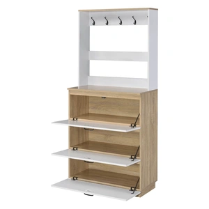 ACME Hewett Wood Veneer Shoe Cabinet, Light Oak/White