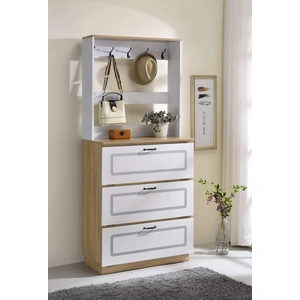 ACME Hewett Wood Veneer Shoe Cabinet, Light Oak/White