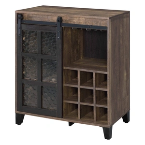 ACME Treju Wood Veneer/Metal/Glass Wine Cabinet, Rustic/Black/Obscure