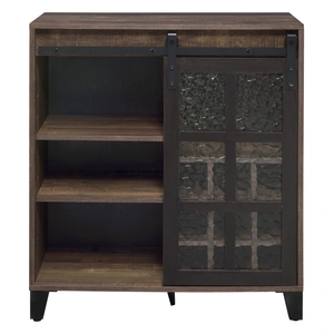 ACME Treju Wood Veneer/Metal/Glass Wine Cabinet, Rustic/Black/Obscure